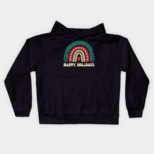 Happy Holidays Christmas Rainbow Kids Hoodie by Nice Surprise